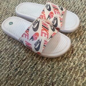 Nike White Slides with Multicolor Accents